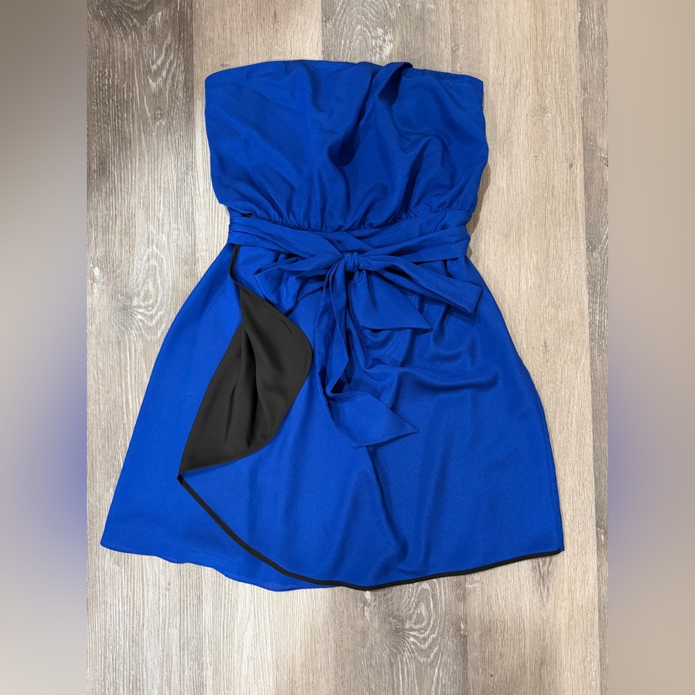 Express Strapless Blue Dress with Black Detail